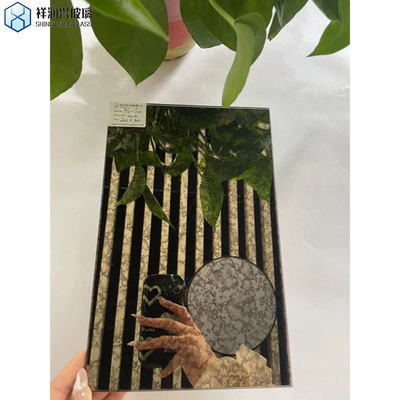 Cuadro de pared decorativo de oro antiguo espejo azulejos de vidrio y mesas para espacios comerciales