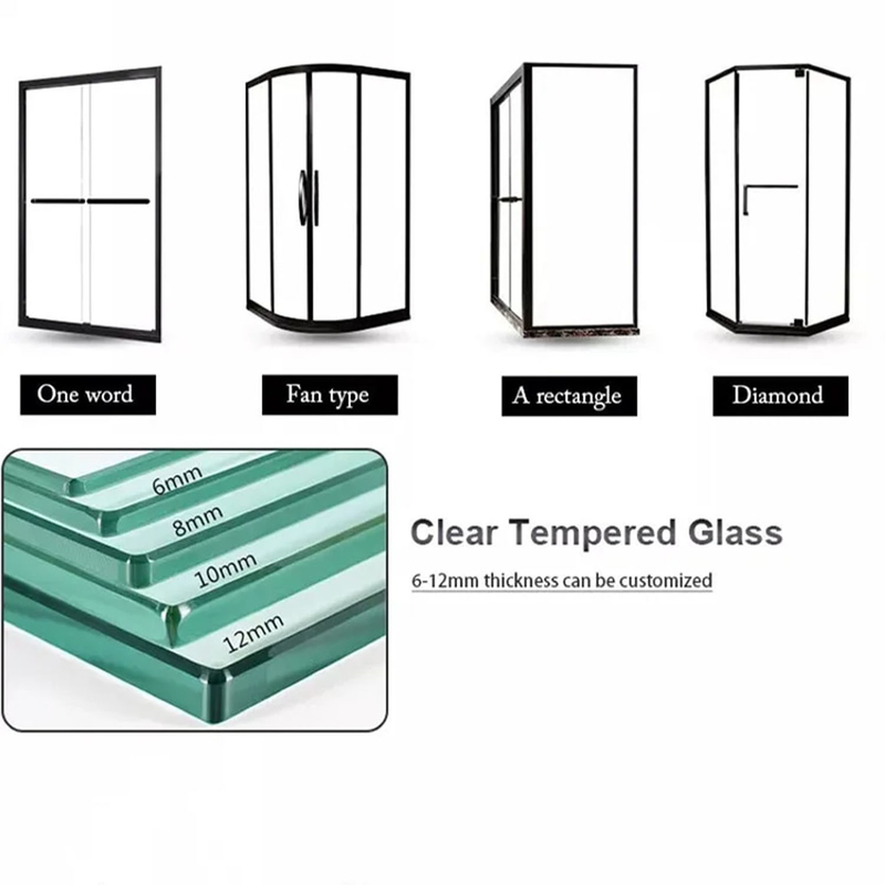 Sala de ducha con puerta corredera de acero inoxidable de vidrio templado para Dubai Luxury Mobile Fitting Set