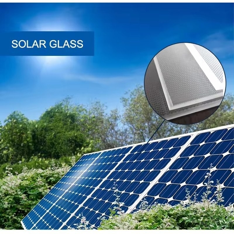 Panel solar de alta transparencia Vidrio templado de hierro bajo para la construcción de vidrio solar personalizado